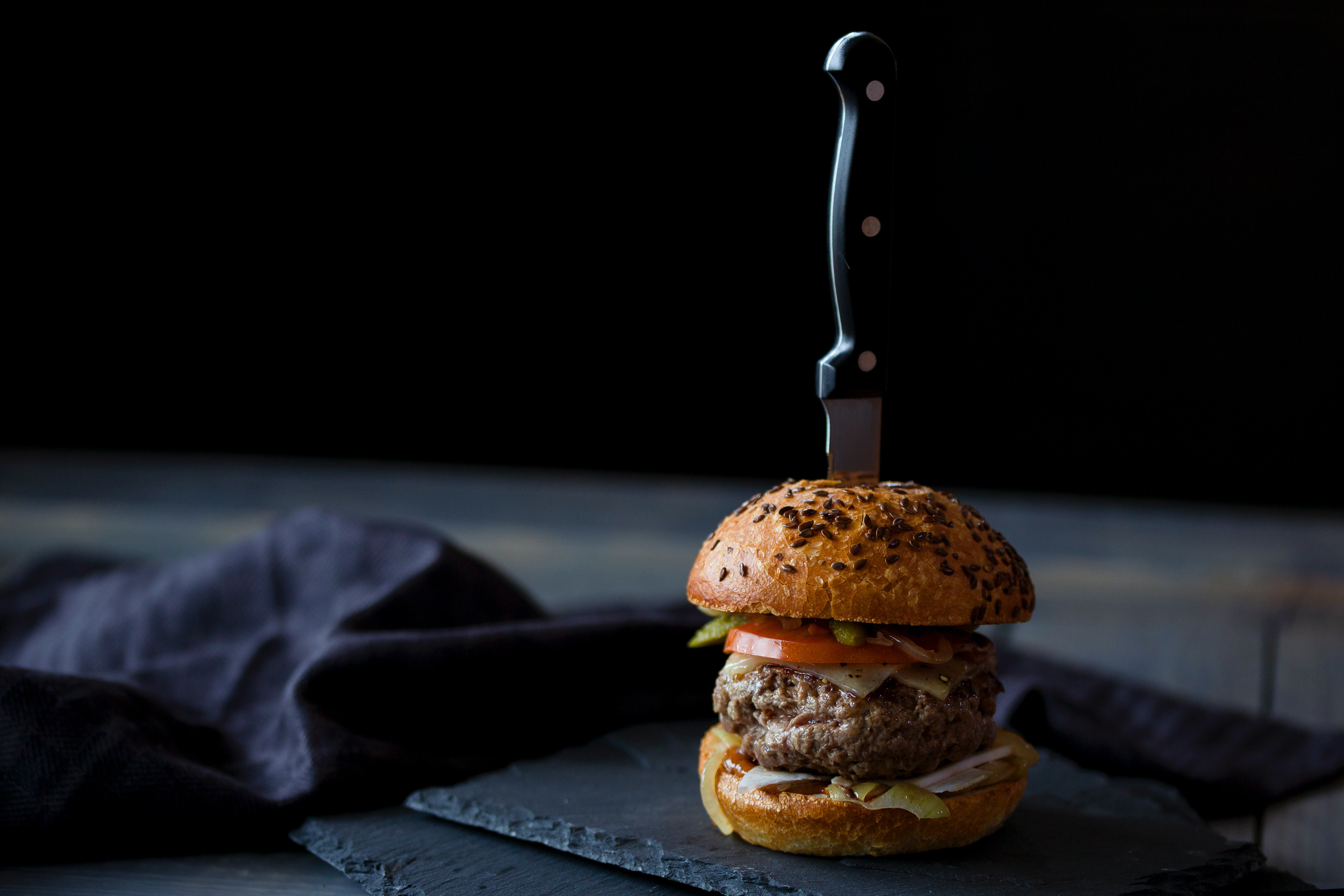 burger on a plank